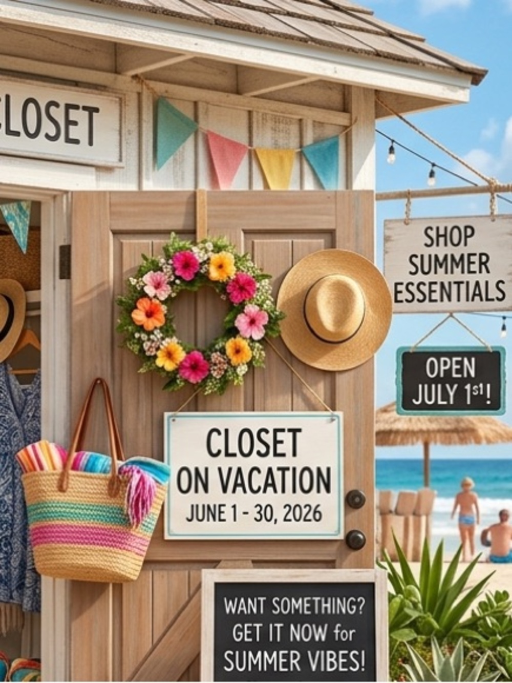 Closet is going on vacation from June 1st to June 30th! ☀️🌴 (SALES SLIDE)